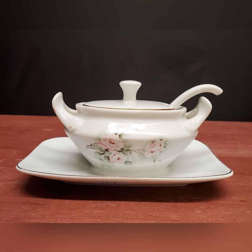 Vintage Schmidt Porcelana Brasil Sugar or Jelly Tureen Dish with Spoon